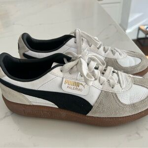 Puma Palermo White and Black Sneakers with Tan Accents